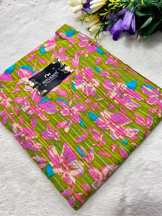 Thread work cotton kurti