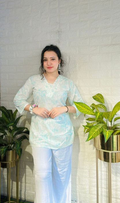 V-neck  short cotton kurti