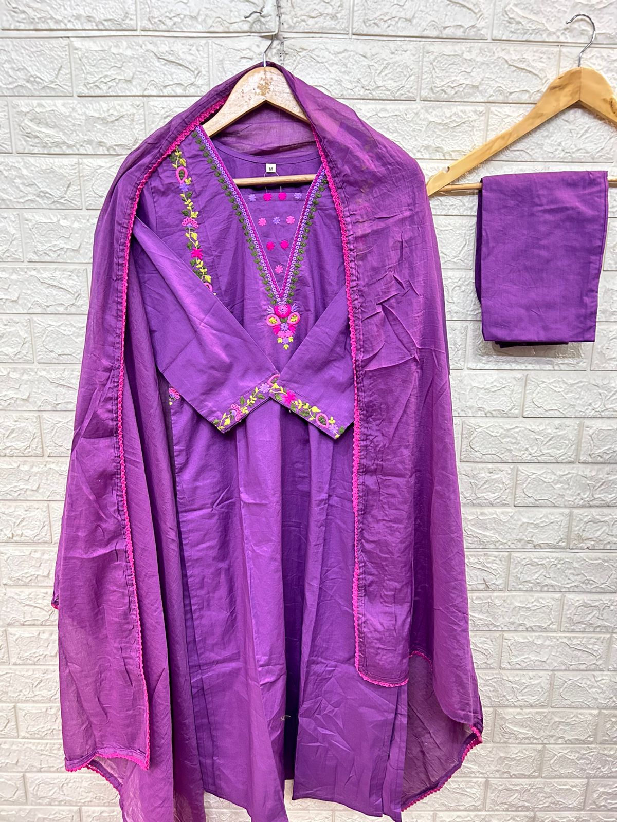 Embroidered premium cotton threepiece