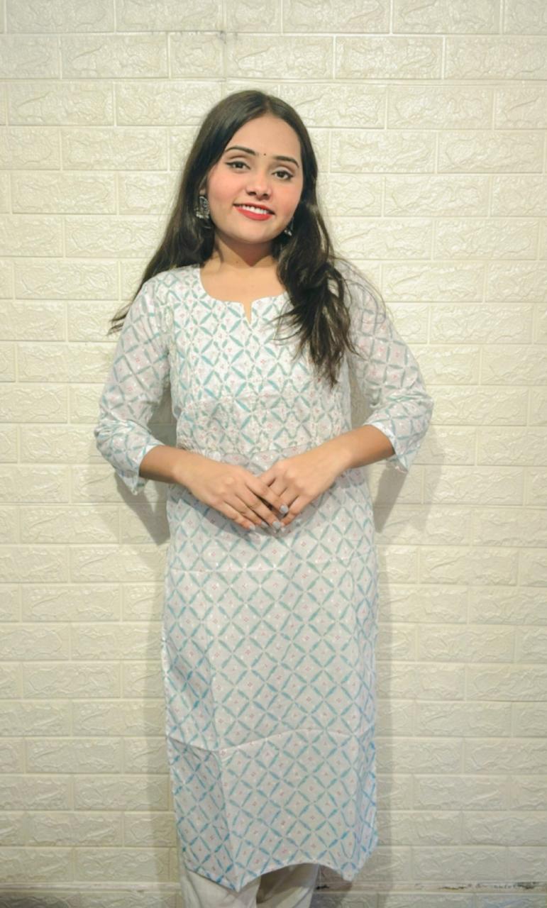Thread work cotton kurti