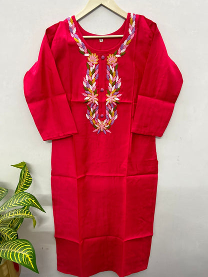 Cotton silk round neck kurti