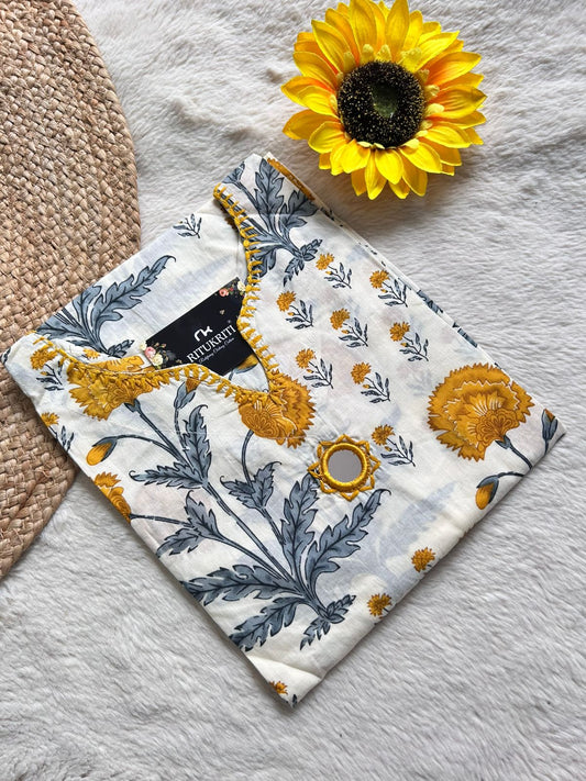 Embroidered neck cotton kurti