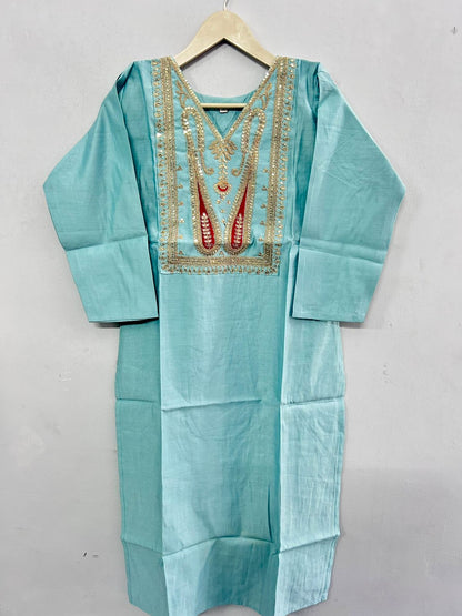 Cotton silk V-neck  kurti