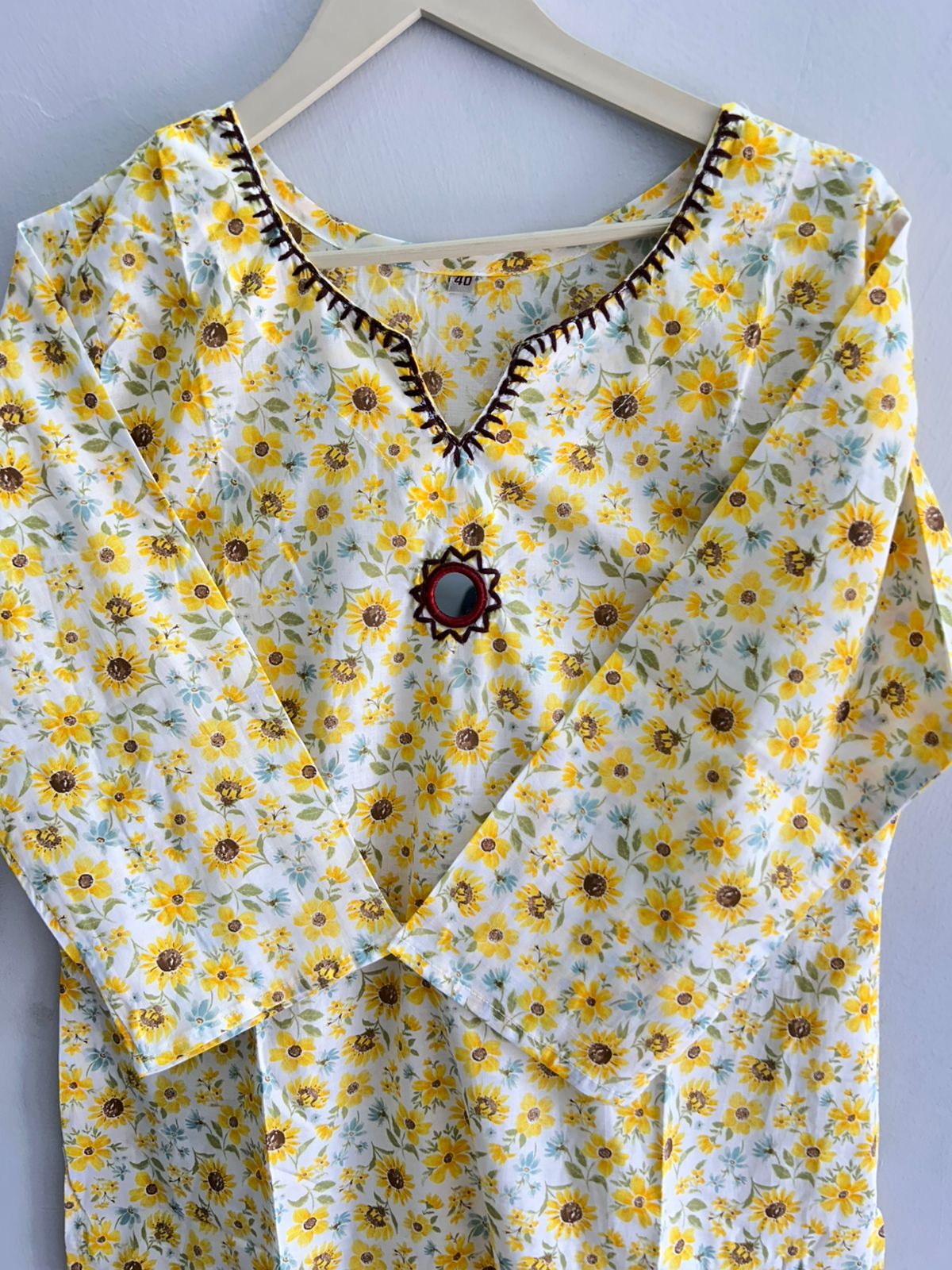 Embroidered neck cotton kurti