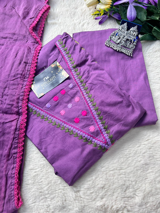 Embroidered premium cotton threepiece