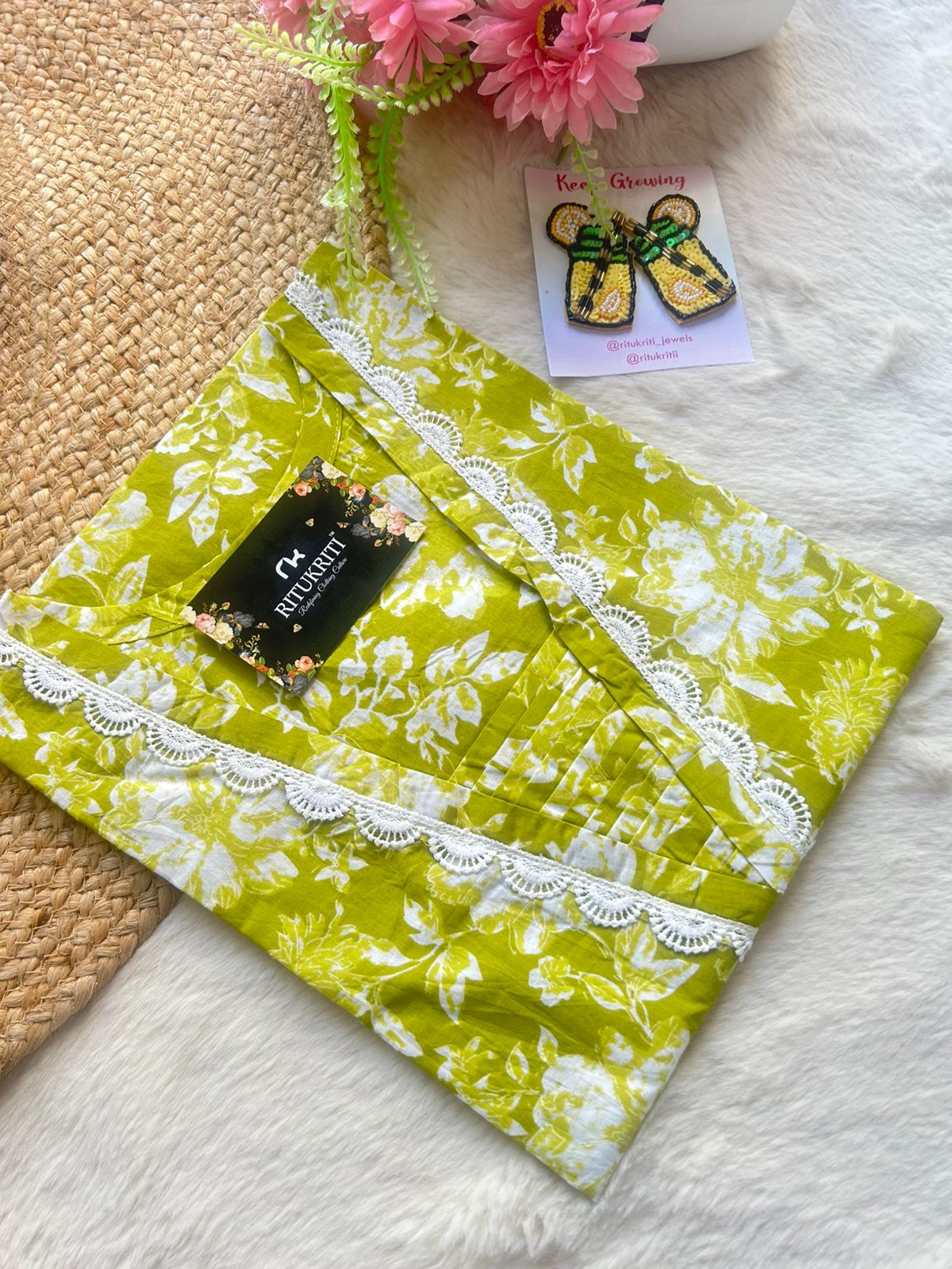 V -neck long cotton kurti