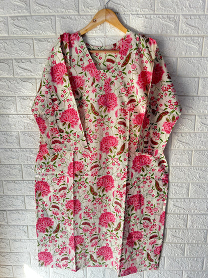 Plus size v -neck cotton kurti